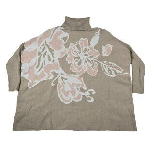 Joseph A. Long Sleeve Floral Turtleneck Poncho Sweater Women's Size Petite Small